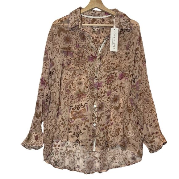 Love Kyla Tops - Love Kyla Anthropologie Top Blouse Small Size Floral Semi Sheer Butterfly Hen